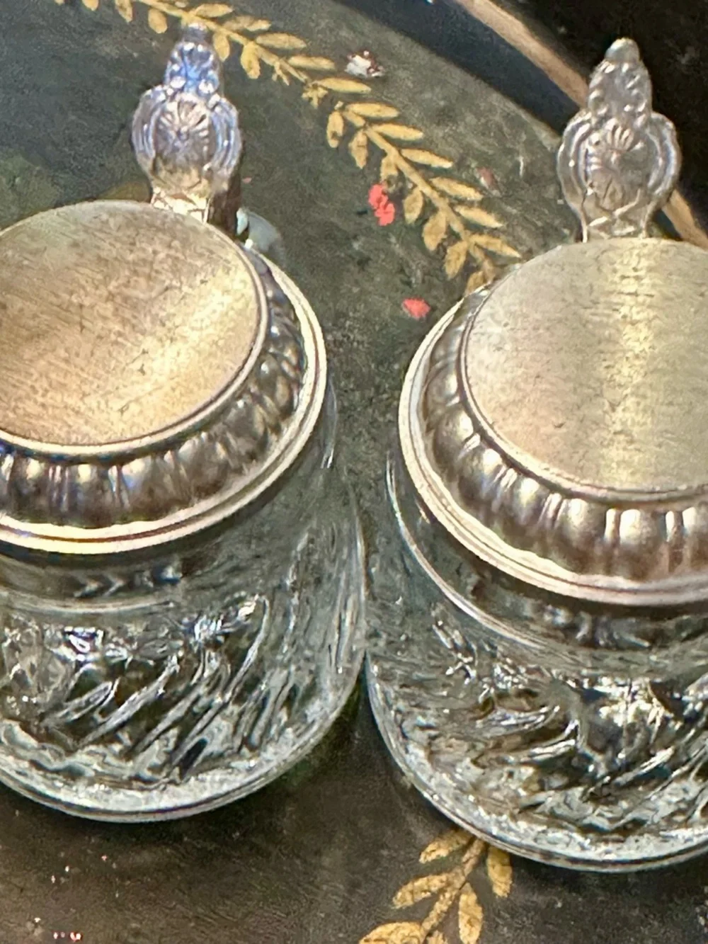 2 Vintage BMF Mini Glass Beer Steins W Germany Glass Pewter Lid Pair